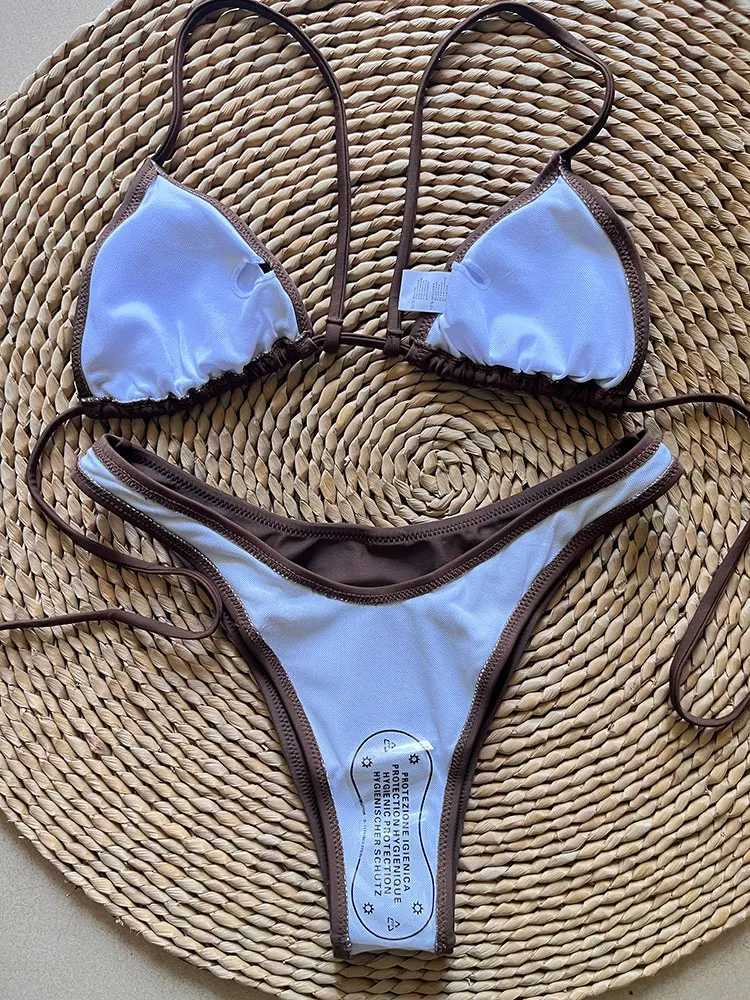 Costume da bagno donna Micro brasiliano Mini bikini Costume da bagno Mat Bikini 2023 Costume da bagno push up Costume da bagno con cinturino caffè Costume da bagno donna J240221