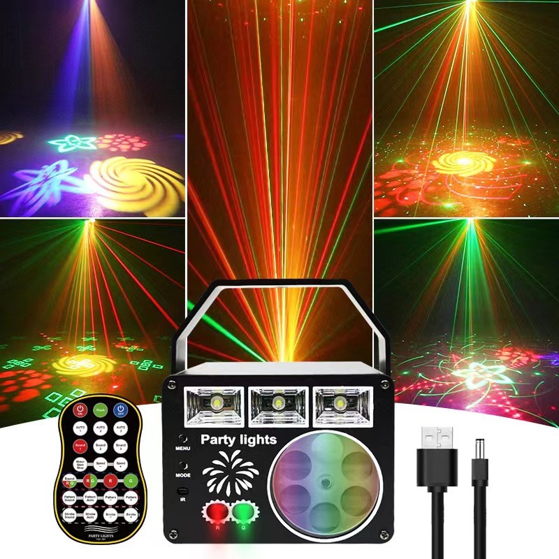 Lumière Disco Laser USB UV 8-6 trous, commande vocale, lumières de discothèque, décoration du nouvel an, noël, projecteur familial