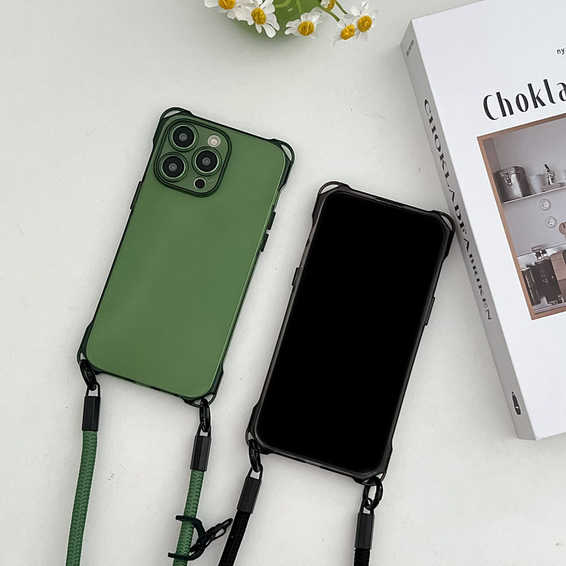 Kalınlaştırılmış Tasarım Yumuşak TPU İPhone 15 Pro Maks 14 Plus 13 12 11 I15 Kristal Clear Lüks Dört Köşeli Anti Anti Anti Anti Anti Anti Anti-Fone Back Kapak Crossybody Strap ile