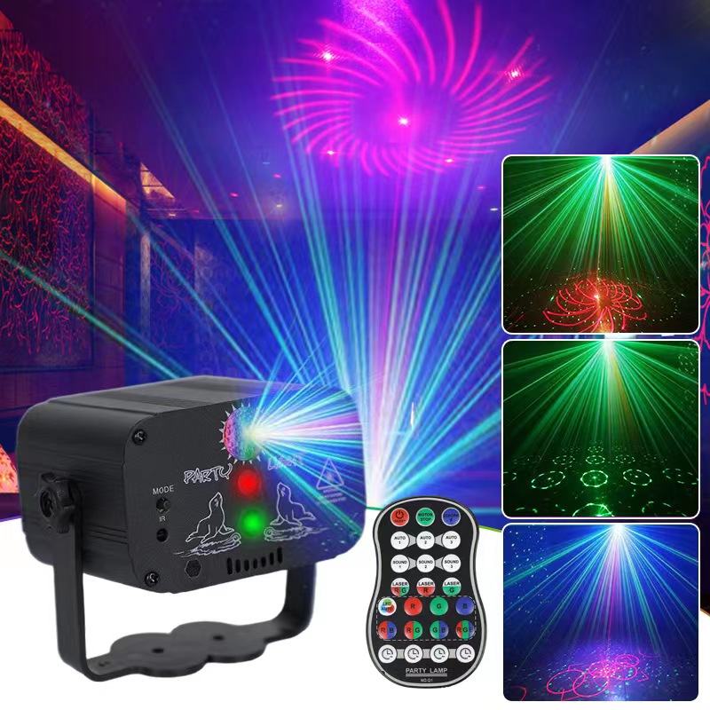 RGB Mini DJ Disco Laser Light Projector USB Rechargeable LED UV Sound Strobe Stage Effect Wedding Xmas Holiday Party Lamp