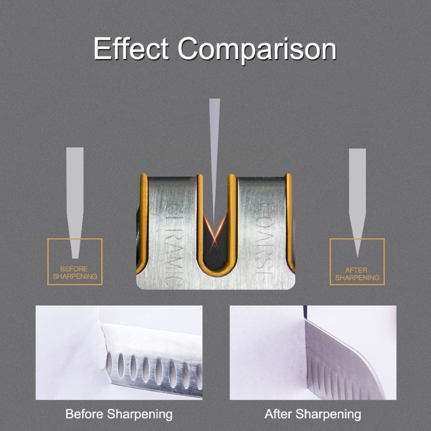 Affilacoltelli Affilacoltelli manuale in acciaio inossidabile Accessori coltelli da cucina a 3 fasi 2 in 1 Aiuta a riparare, ripristinare e lucidare il coltello da cucina 329z