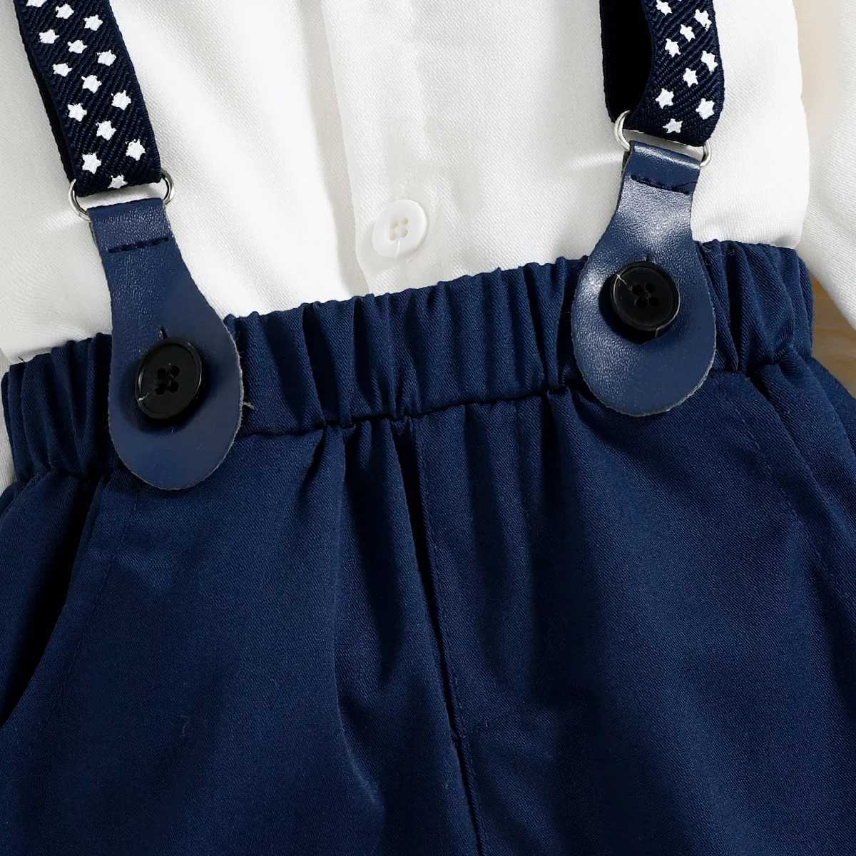 Ensembles de vêtements 3 pièces tenues de fête pour bébé garçon Gentleman noeud papillon chemise à manches longues et gilet solide avec ensemble de pantalons à bretelles