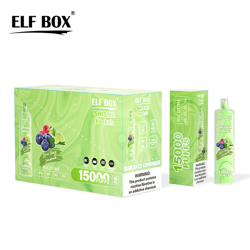 Elf Box Shisha Hookah 15000 Puffs Vape Descartável Puff 15K Bobina de Malha Recarregável E Cigarros 0% 2% 3% 5% Vaper 12 Sabores