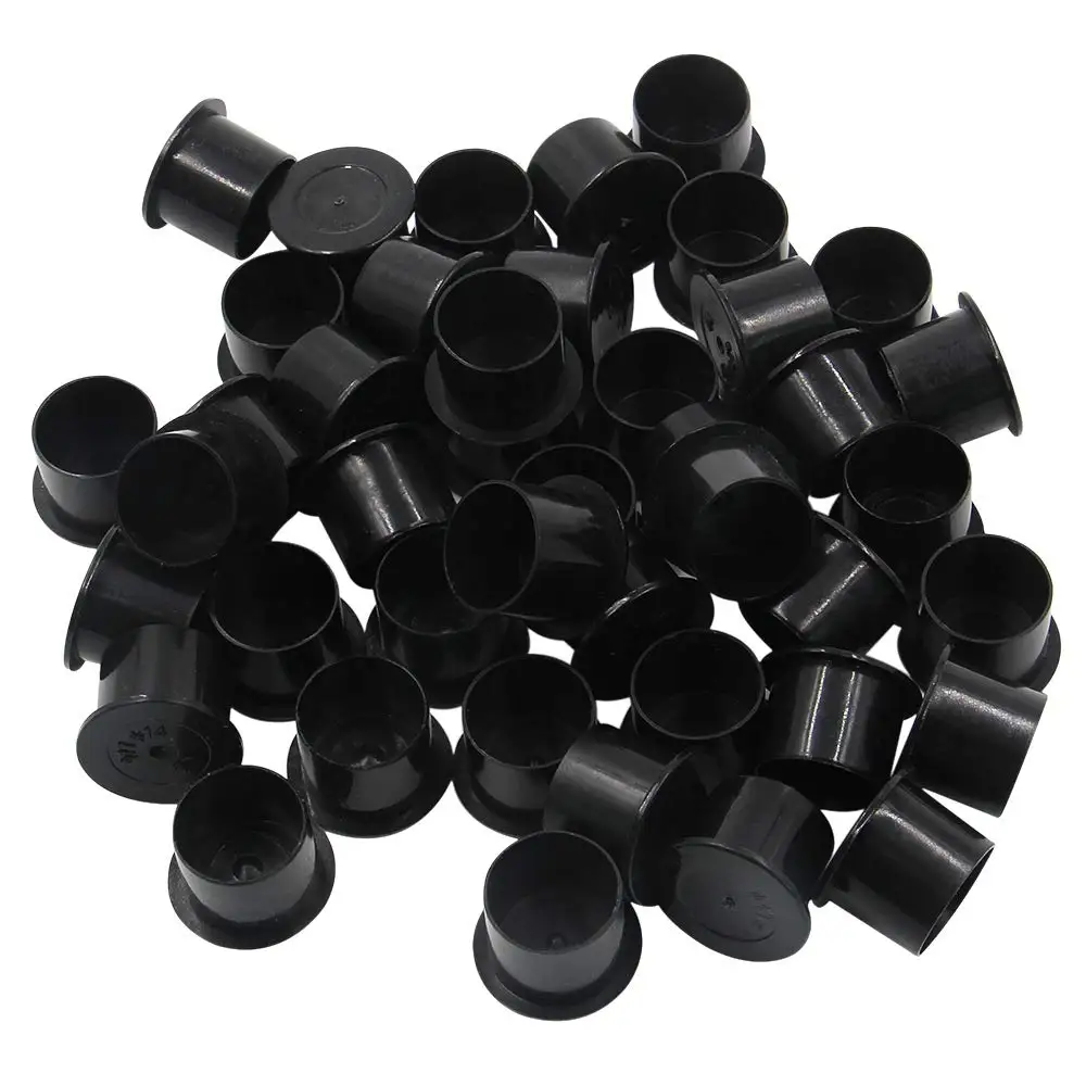 Klänningar 1000st Black Plastic Clear Tattoo Ink Cups Caps med bashållare Permanent Makeup Pigment Ink Caps Cups för tatueringstillbehör