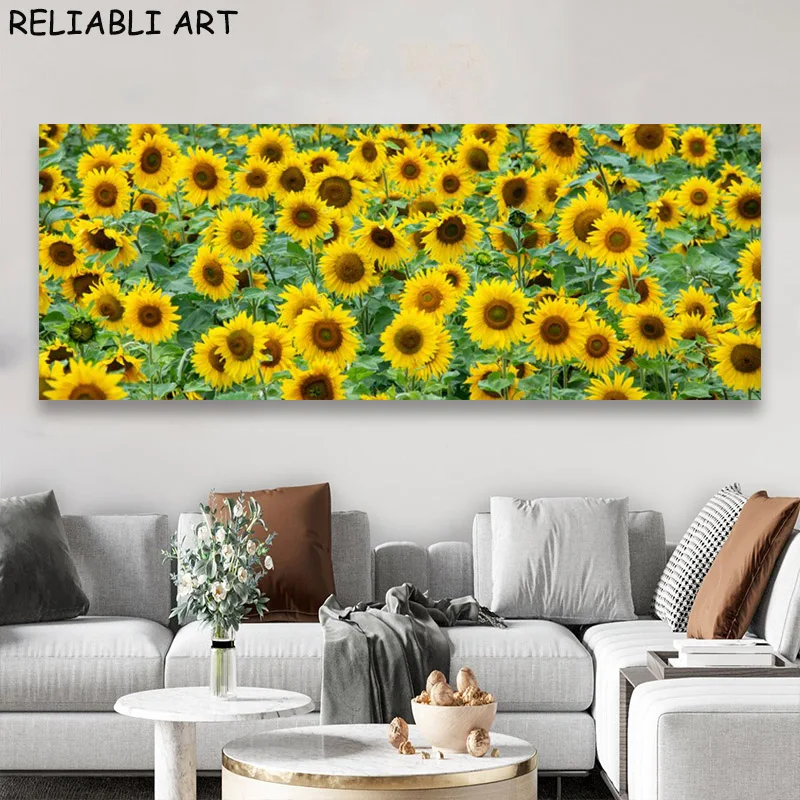 Natural Leaves Sunflower Flower Posters and Prints Canvas Painting Wall Art Pictures for Living Room Home Decor No Frame