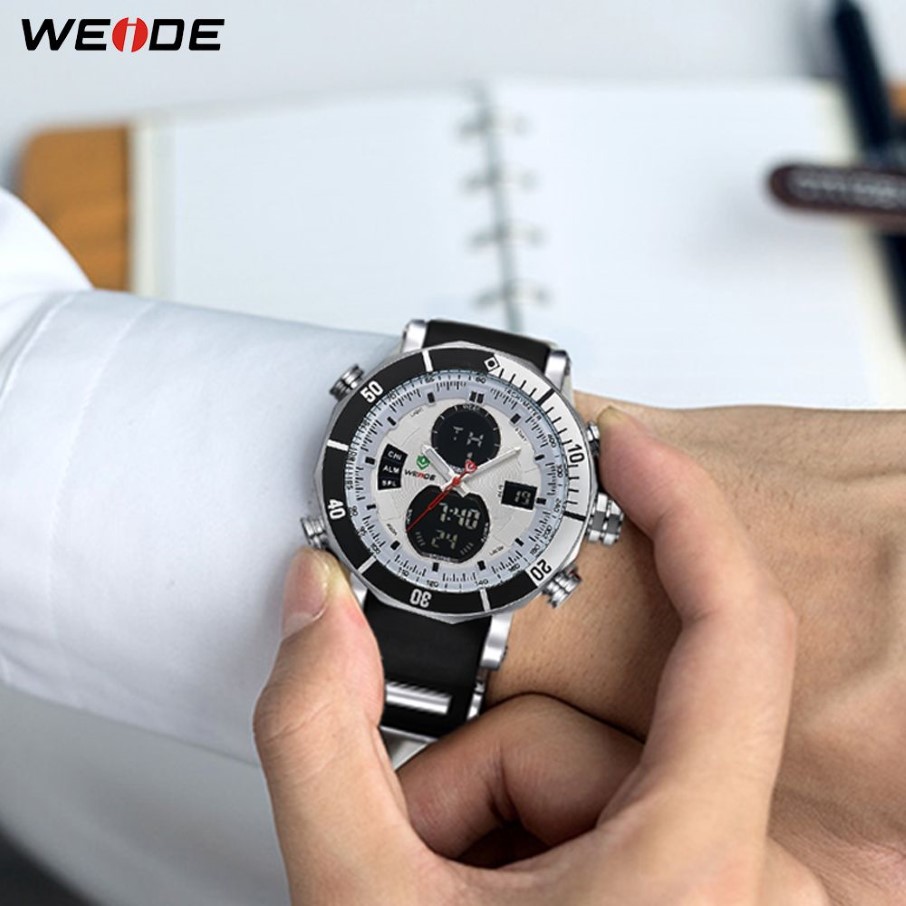 WEIDE hommes haut de gamme marque hommes montres montre à Quartz analogique étanche sport armée militaire Silicone Bracelet montre-Bracelet Clock295t