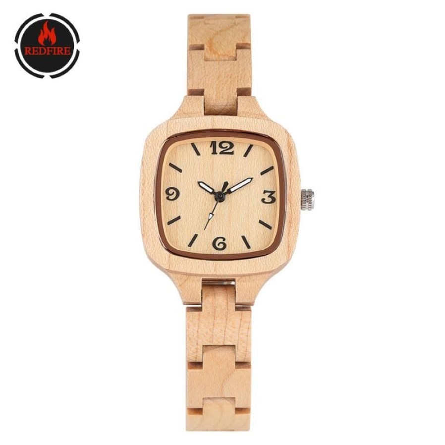 Pure Maple Wood Women's Watch Fashion Square Dial Elegant Wood Bangle For Lady Hidden Clasp Reloj Femenino armbandsur265e