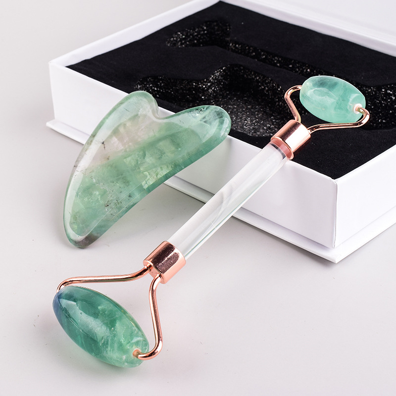 Jade Roller Gua Sha Set Set Yüz Roller Masajı Doğal Florit Taş Vücut Bakımı Gua Sha Sha Sha Sha Sha Aracı Akupunktur Sağlık Güzellik Seti