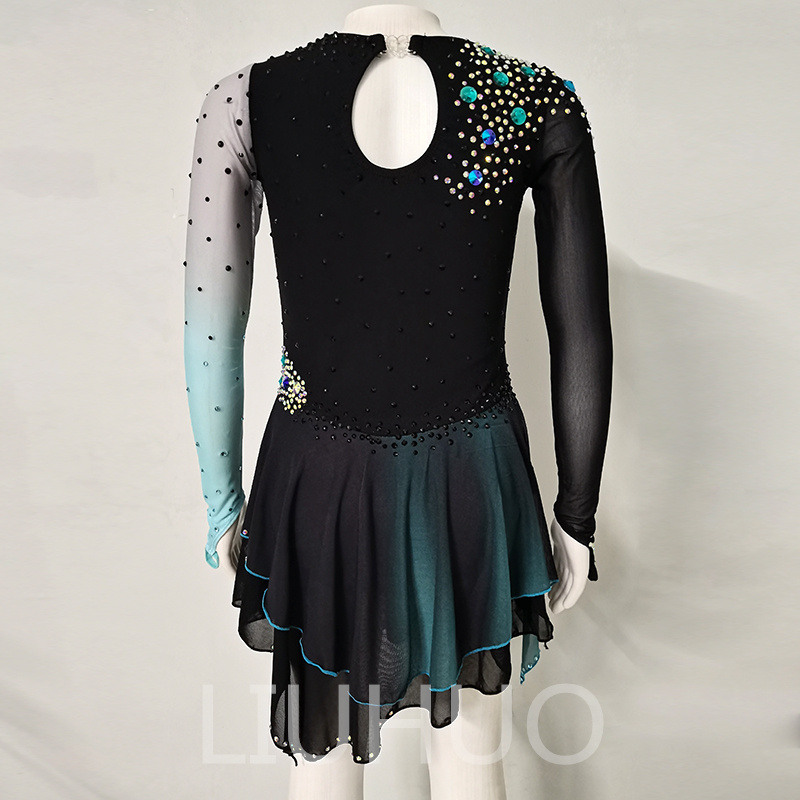 LIUHUO Customize Colors Figure Skating Dress Girls Teens Ice Skating Dance Skirt Quality Crystals Stretchy Spandex Dancewear Ballet Performance Black BD7018