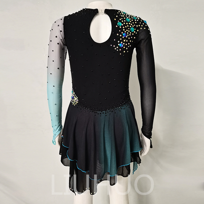 Liuhuo Anpassa färger Figur Skating Dress Girls Teens is Skating Dance Skirt Quality Crystals Stretchy Spandex Dancewear Ballet Performance Black BD7018