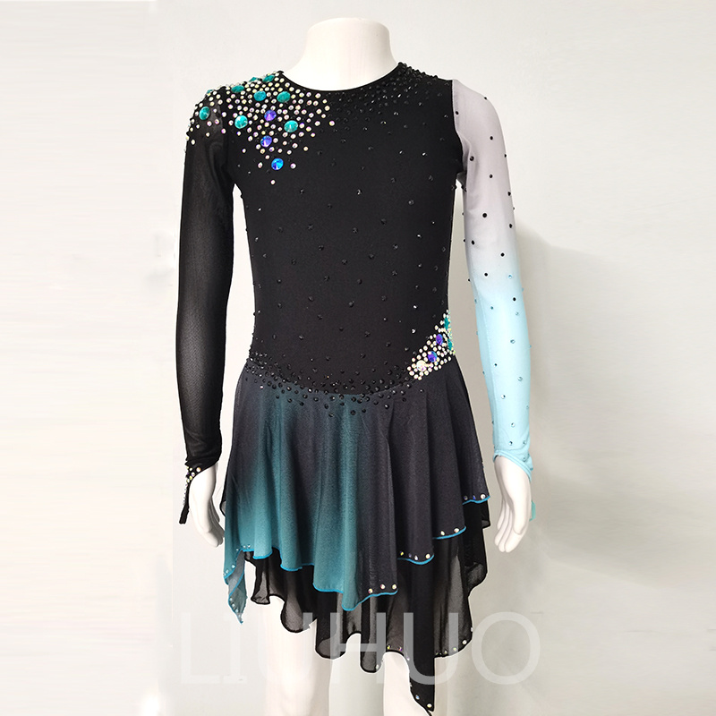 LIUHUO Customize Colors Figure Skating Dress Girls Teens Ice Skating Dance Skirt Quality Crystals Stretchy Spandex Dancewear Ballet Performance Black BD7018