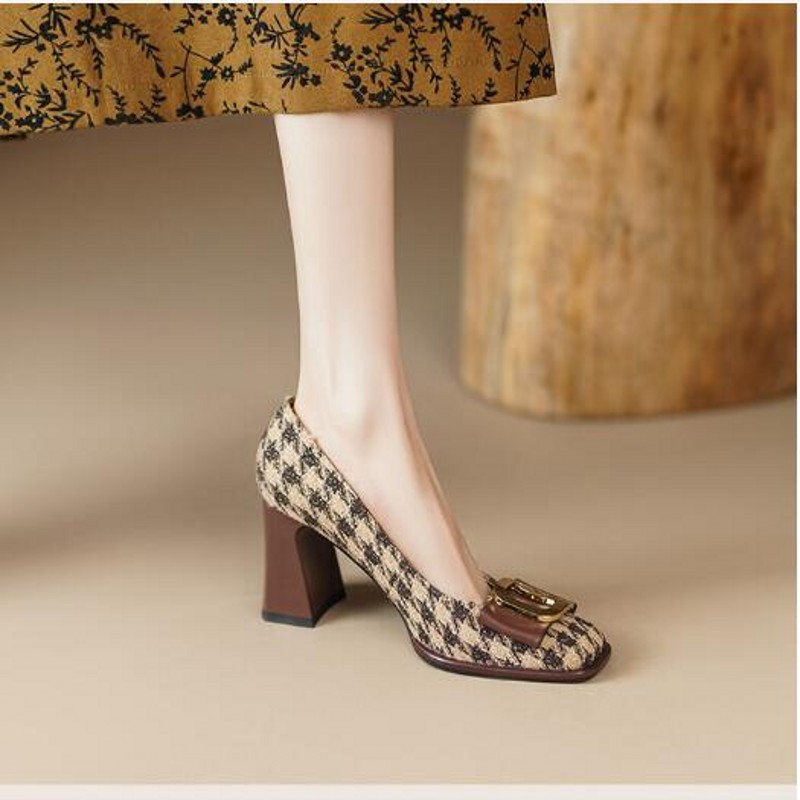 Rome Vintage Style Paid Bow tie Mary Jane Shoes for Women Fashion Brown T Show Spring Chunky heel Metal Buckle High heeled Shoes Driving Loafers