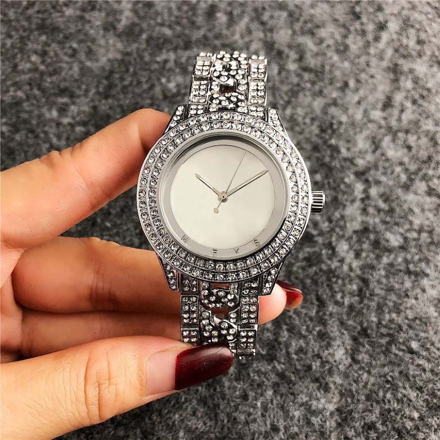 Fashion Band Watches women Girl Big letters crystal style Metal steel band Quartz Wrist Watch M 6449320m