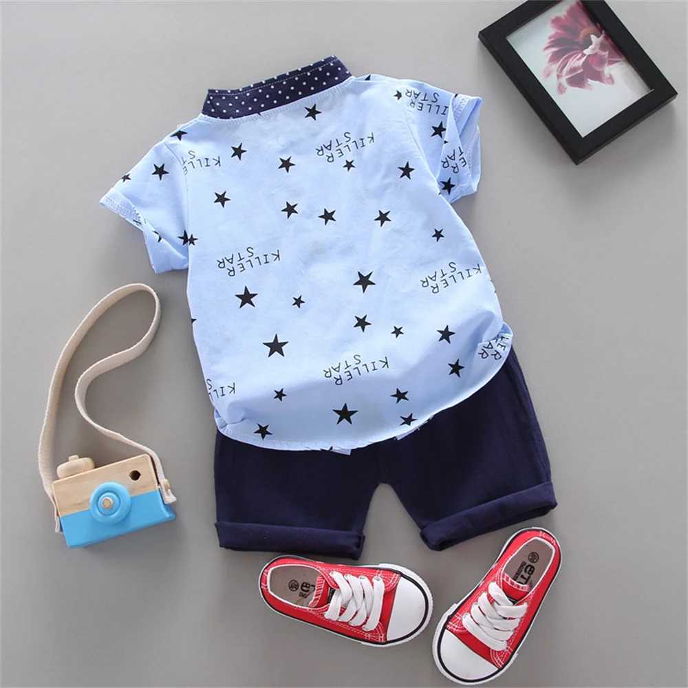 Zestawy odzieży Zestaw dziecka letnia moda na pięciopunktowym wzorze gwiazdy stojącej szyi z krótkim rękawem Zestaw