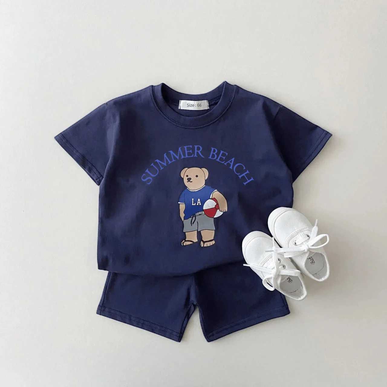 Ensembles de vêtements 2023 Corée bébé garçon vêtements ensemble enfant en bas âge enfants vêtements d'été dessin animé ours t-shirt + short deux pièces costume nouveau-né garçon fille tenuesl2402