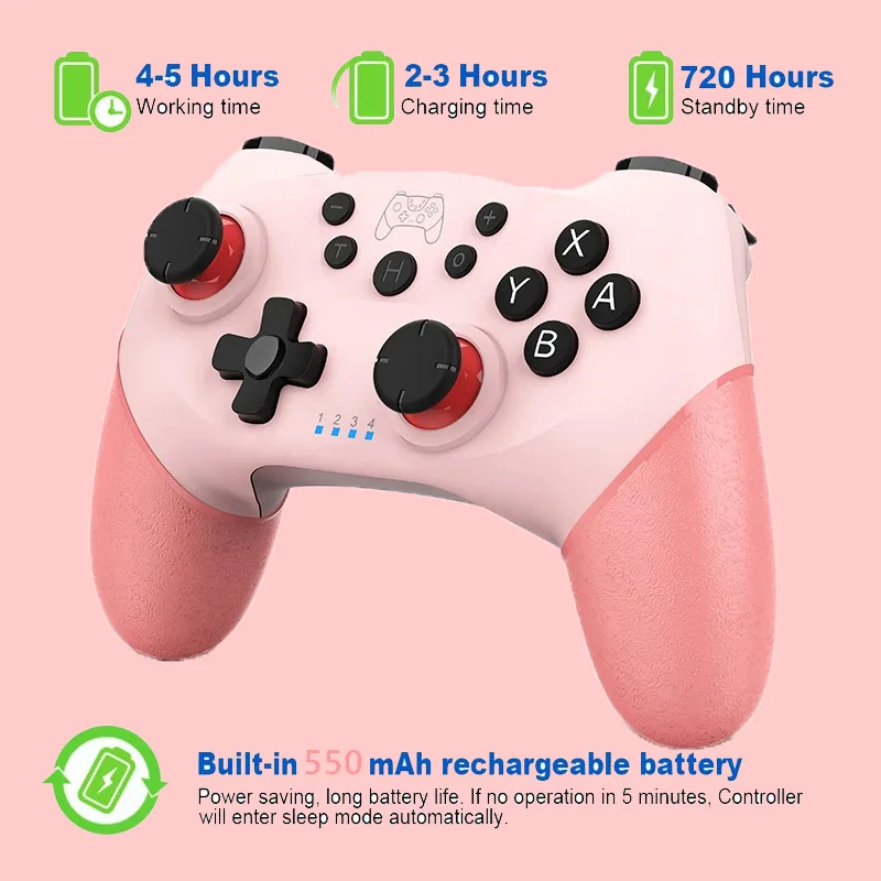 GamePads Pink Wireless GamePad för Nintendo Switch Console USB Joystick Switch Pro Controller med Gyro Gravity Sensor Dual Vibration