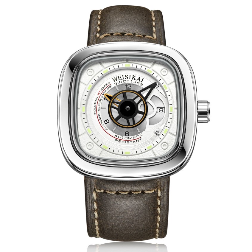 Herren Luxus Uhre Leder Band Square Uhren Sport lässig leuchtend wasserdichte Männer automatische mechanische Armbanduhren 234H