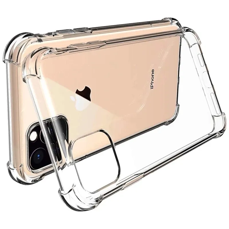 Cas de téléphone portable Peau de cas pour iPhone 15 Pro Max 14 Plus 13 Mini 12 11 Coussin d'air Coin Transparent Clair Antichoc Souple TPU Silicone Couverture En Caoutchouc