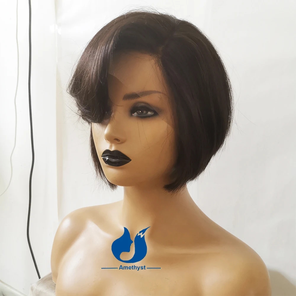 HD transparent wavy bob human hair wig pixie lace front short wig pre plucked side part full hd lace wig