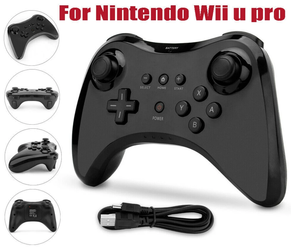 Manette de jeu Pro pour Wii U, contrôleur sans fil avec câble d'alimentation, manette de jeu pour Nintendo WiiU, double manette de jeu analogique noir