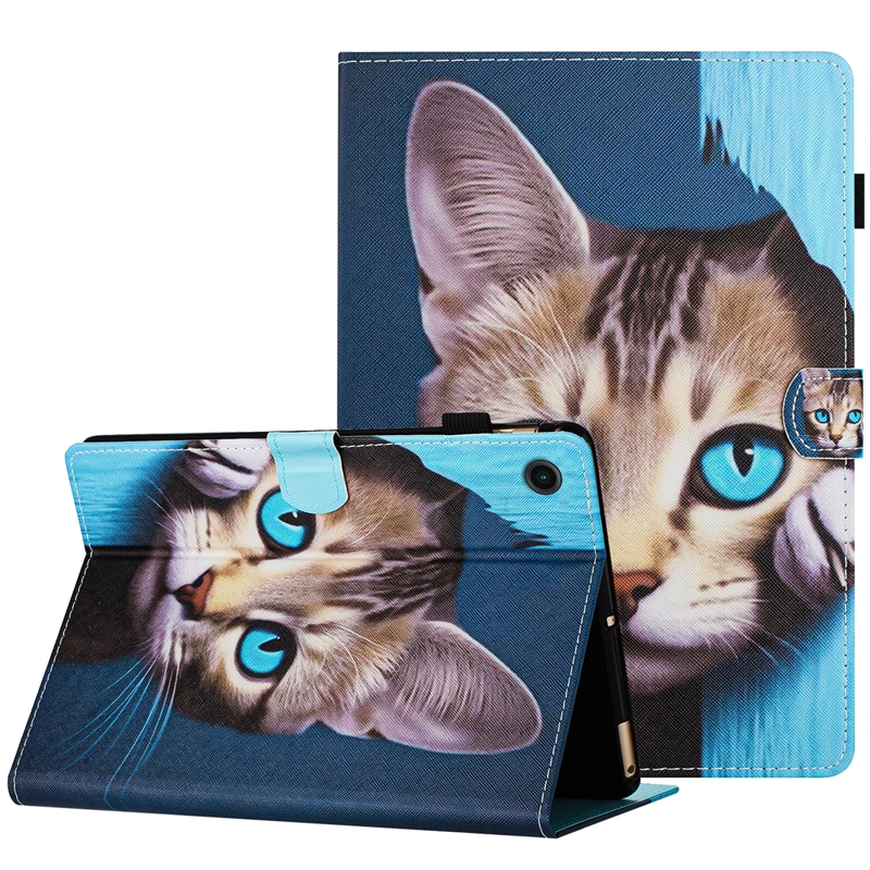 Modeläderplånbok tablettfodral för iPad 10.9 22 Pro 11 Air4 Air5 10.9 10.2 10.5 Air Air2 9.7 Flower Leaves Animal Owl Cat Waves Wolf Giraffe Print Flip Cover Holder Pouch