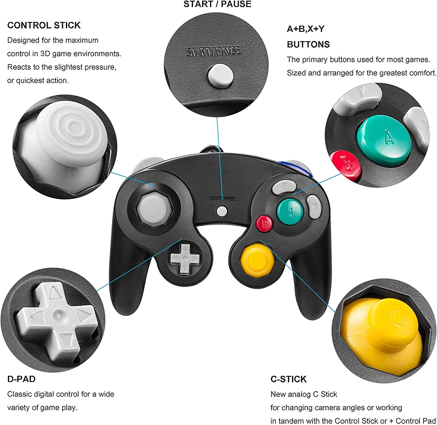 Gamepads för nintend switch ngc wired gamepad gc joystick för gamecube controller wiiu wii vibration gaming for play classic games