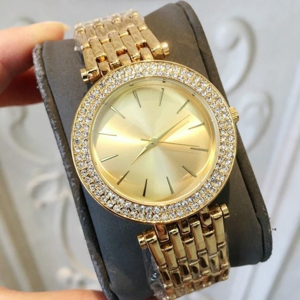 Orologio da donna alla moda alla moda con diamante pieno in oro giallo oro rosa retro argento colore strass bracciale in acciaio catena Lady W2390