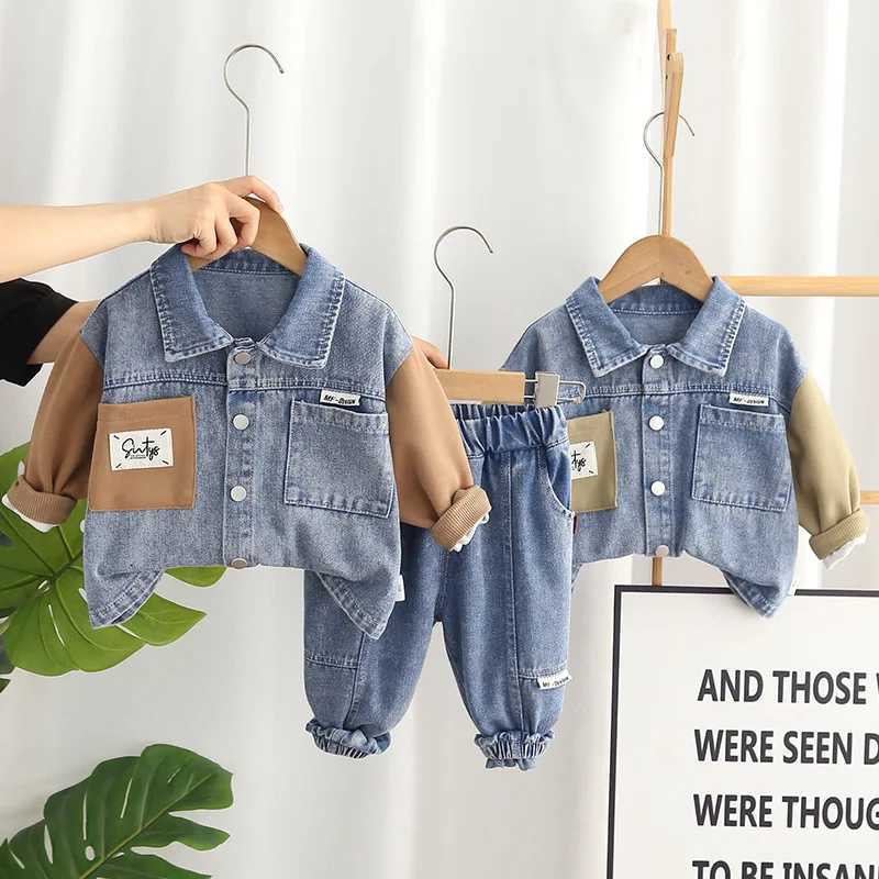 Ensembles de vêtements 0-6 ans garçons automne ensemble pour enfants nouveau denim coloré à la mode à manches longues deux pièces ensemble beaux garçons ensemble pour nourrissons