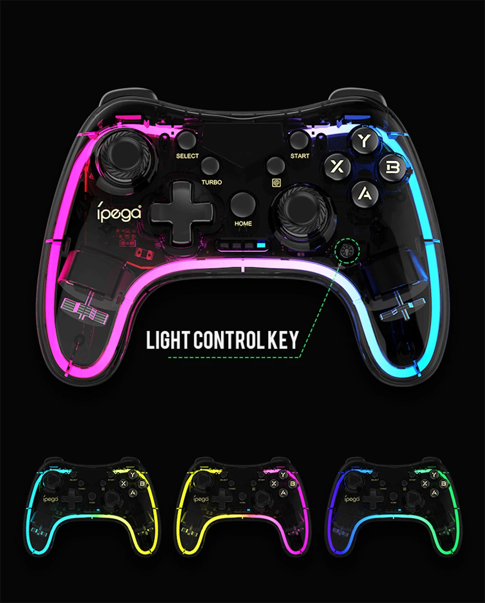 GamePADS IPEGA PG9228 Bluetooth Game Controller RGB Colorful Transparency Gamepad för NS Switch MFI Games iOS Android Smart Phone