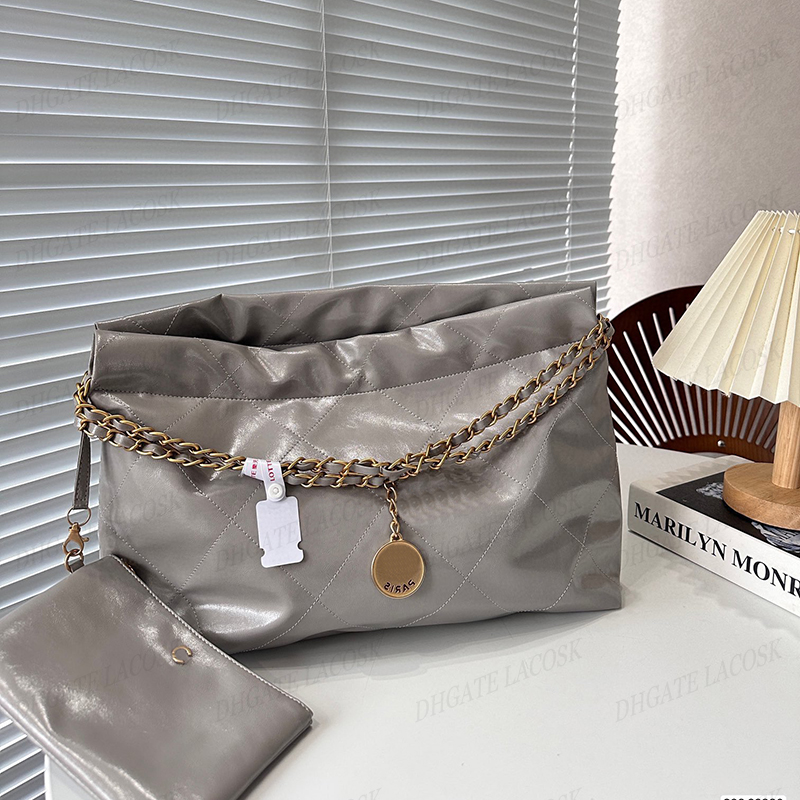 Bolsa de compras clássica de luxo, grande capacidade, pacote feminino, bolsa de ombro de lã, bolsa de mão com letras de metal