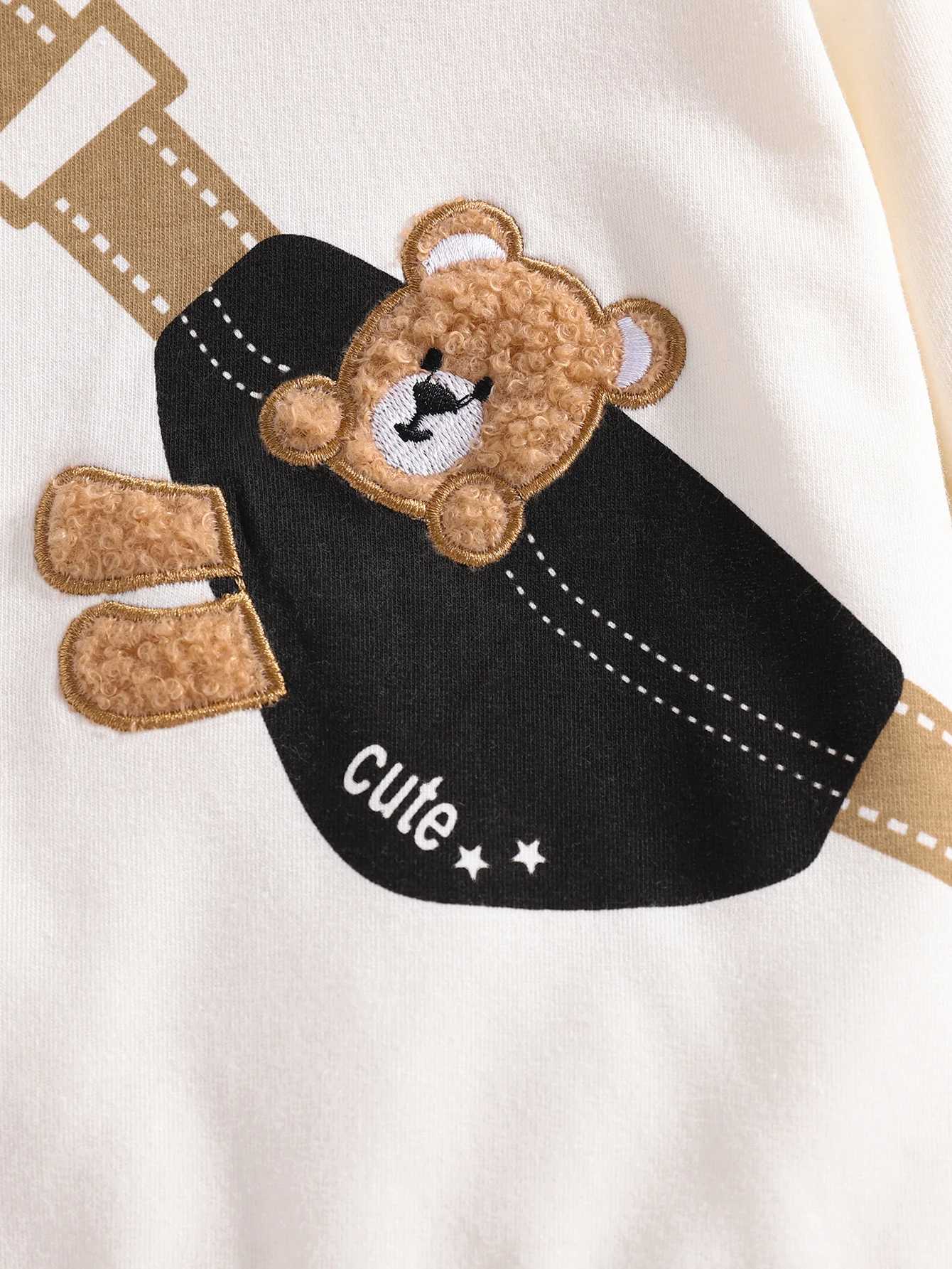 Zestawy ubrań zimowe ciepłe ubrania ubrania dziewczynki z kreskówki niedźwiedź top z długim rękawem+ spodni noworodki urocze garnitury