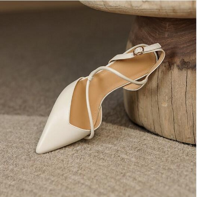 Elegant White Beige Women Mary Jane Shoes Fashion High heel Genuine Leather Pointed toe Party Dress Shoes