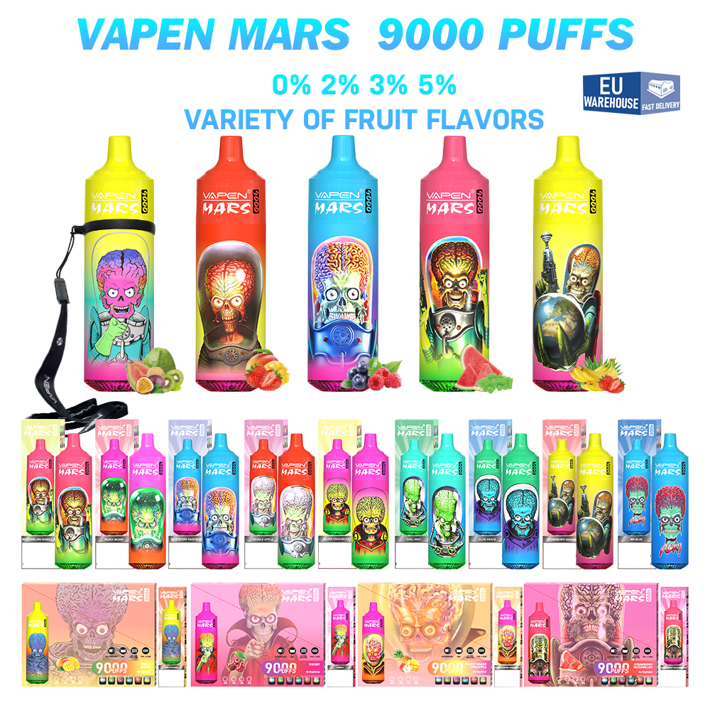 Оригинальная затяжка 9k VAPEN MARS Tornado 9000 Puff 9000 Одноразовые электронные сигареты Vapes Mesh Coil 18ml Pod Battery Перезаряжаемая не протекающая затяжка 9K 0% 2% 5% RGB Light Vape Pen