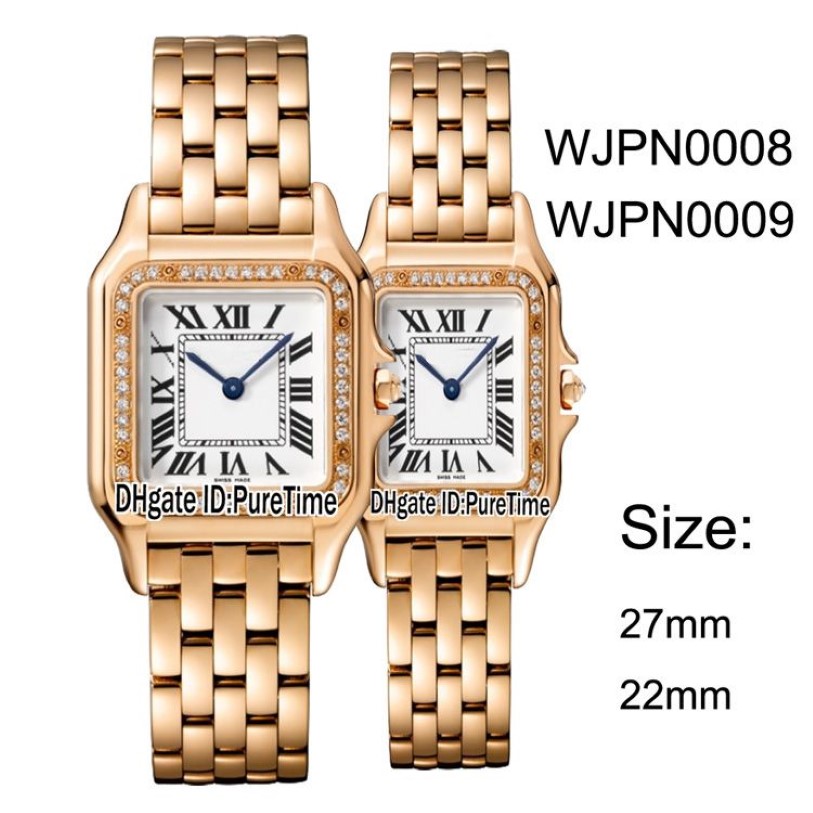 New WJPN0008 WJPN0009 Rose Gold Diamond Bezel 27mm 22mm White Dial Swiss Quartz Womens Watch Ladies Stainless Steel Watches Pureti222N