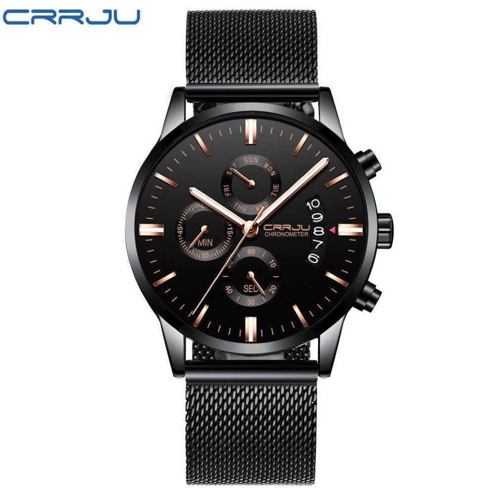 Crrju – montre-bracelet de Sport étanche pour hommes, nouvelle collection, avec bracelet Milan, chronographe de l'armée, montres à Quartz lourdes, mode masculine Cloc267N