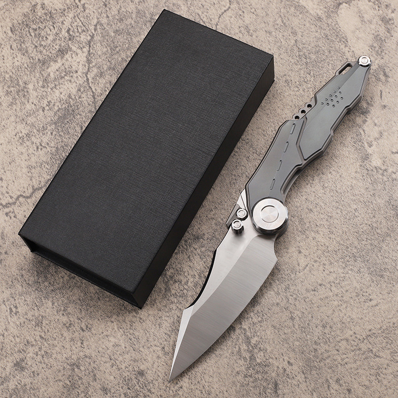 New Arrival A2247 High End Flipper Folding Knife M390 Satin Blade CNC TC4 Titanium Alloy Handle Outdoor Ball Bearing Washer Folder Knives