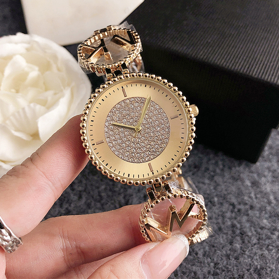 Orologi da polso di marca completa di moda Donna Ragazza Bracciale in cristallo Stile Acciaio Fascia metallica al quarzo con orologio M172