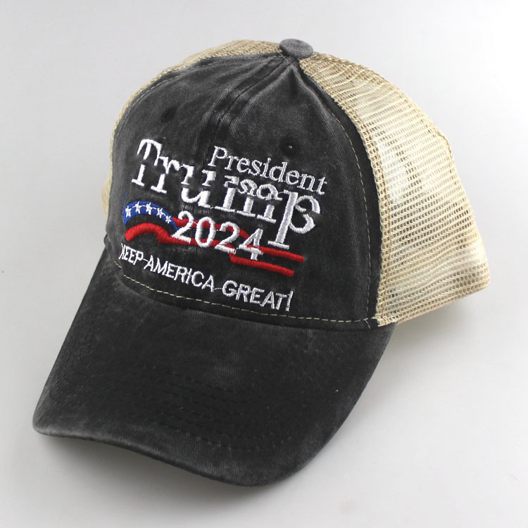 2024 US-Präsidentschaftswahlkappe, gewaschene alte Trucker-Kappe, Trump bestickte Mesh-Baseballkappe