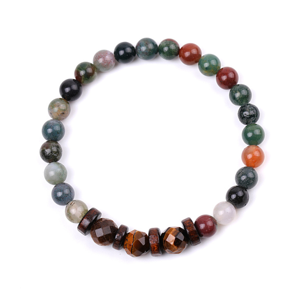 Sección cuadrada cuentas de ojo de tigre hebra partición de madera 6mm India ágata piedra pareja conjunto pulsera