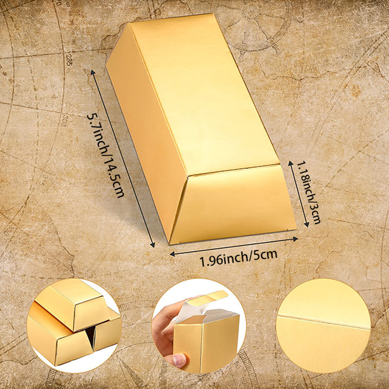 Gold Bars Gift Box Pirate Theme Golden Foil Treasure Brick Paper Boxes Chocolate Candy Packaging Box Kids Birthday Decor LX6359