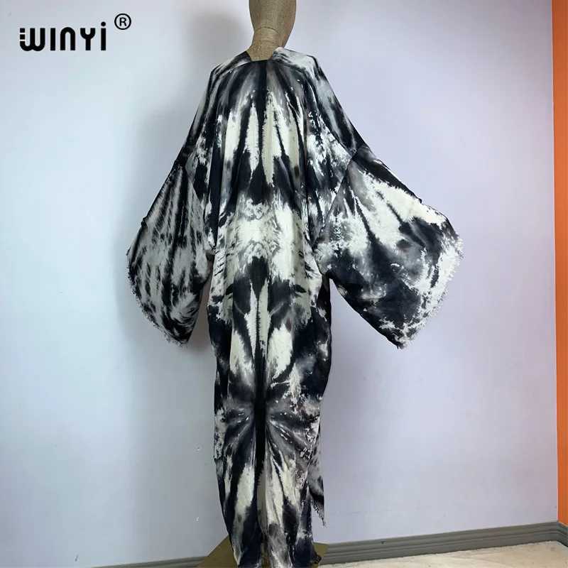 Abiti casual di base WINYI New Bohemian Tie Dye stampato abito elegante cardigan africano maglione donna estate spiaggia costumi da bagno copertura Kimono J240222