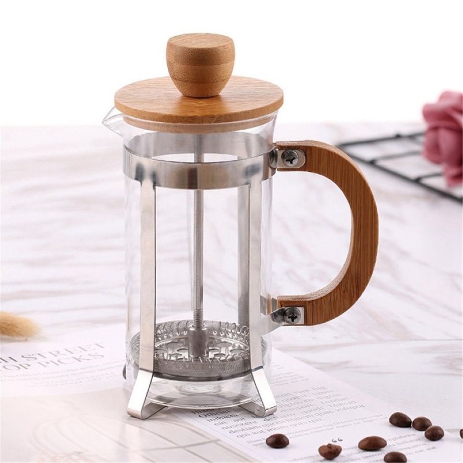 Franse Pers Milieuvriendelijke Bamboe Cover Koffie Plunger Thee Maker Percolator Filter Druk Koffie Ketel Pot Glazen Theepot C1030248N