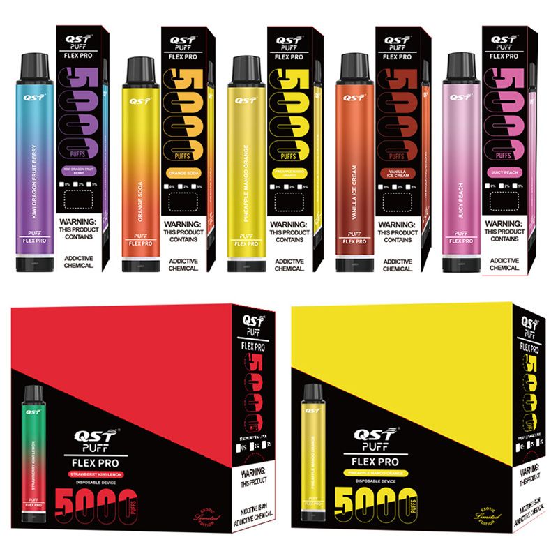 100% authentique QST Puff Flex Pro 5000 bouffées stylo vape jetable E kits de cigarettes 0% 2% 5% 12ML prérempli rechargeable 15 couleurs DHL gratuit 5k bouffée 5000