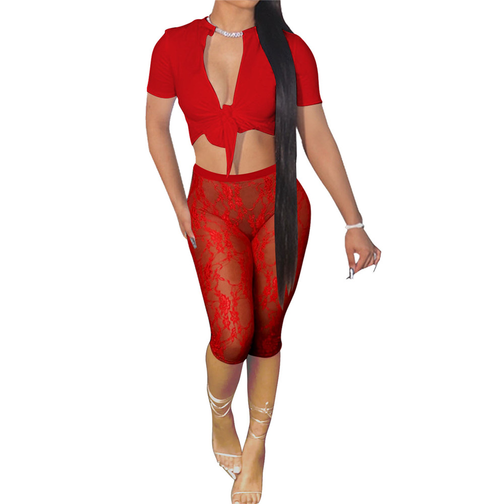 2024 Designer Survêtements Printemps Deux 2 Pièces Ensembles Femmes Tenues À Manches Courtes Bandage Chemise Maille Pantalon Court Survêtements Solides Club Porter Des Vêtements En Gros 10668