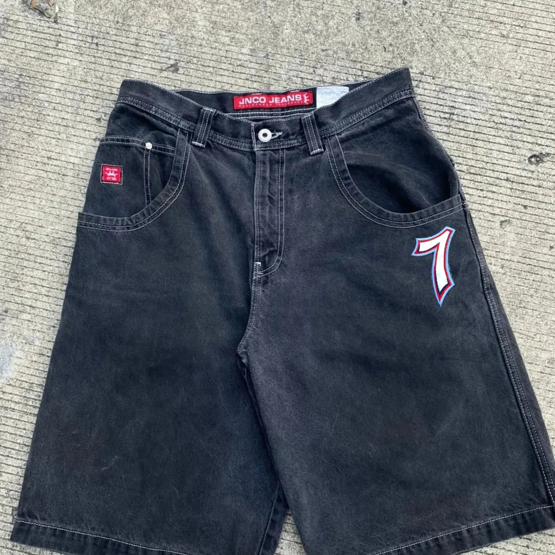 Pantaloncini di jeans da uomo Jeans firmati uomo Y2k Streetwear Hip Hop Stampa grafica Pantaloni larghi neri Uomo Donna Pantaloni a gamba larga Harajuku Streetwear