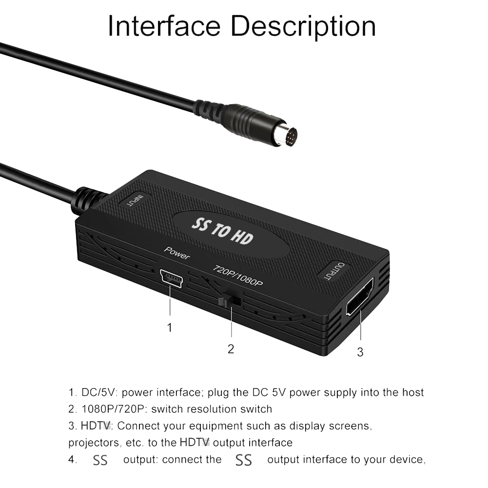 Kablolar SS ila HDMicompatible Dönüştürücü 4/3 SEGA Satürn Oyun Konsolları için En boy Oranı Çok Fonksiyonlu HD TV Adaptör Aksesuarları