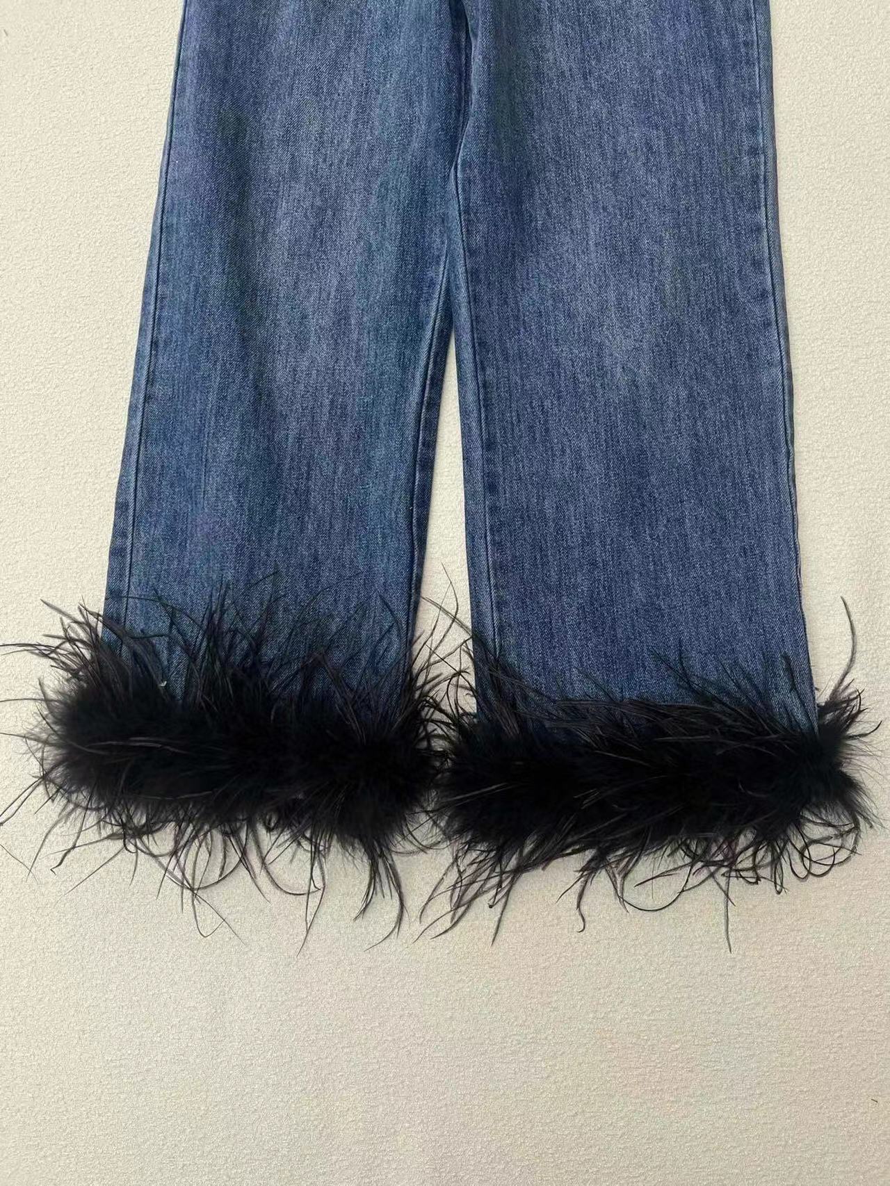 Gratis frakt Blue Tassel Print kvinnors jeans märke samma stil kvinnors jeans Dh36