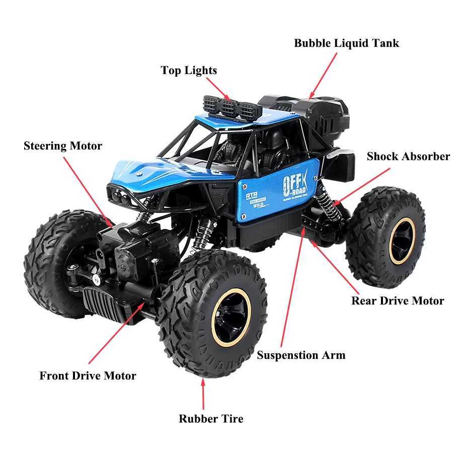 Carro elétrico / RC Paisible Elétrico 4WD RC Carro Controle Remoto Máquina de bolhas de brinquedo no controle de rádio 4x4 Drive Rock Crawler Toy para meninos e meninas 5514