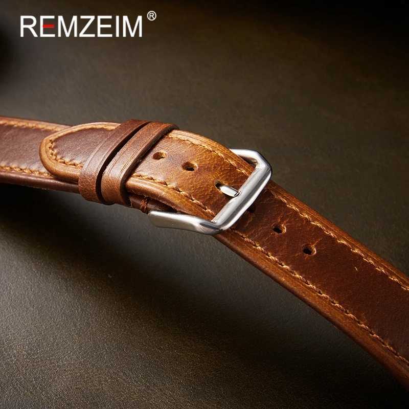 Other Watches Vintage leather strap with oil wax decolorized denim leather strap 18/19/20/21/22mm high-quality business strap J240222