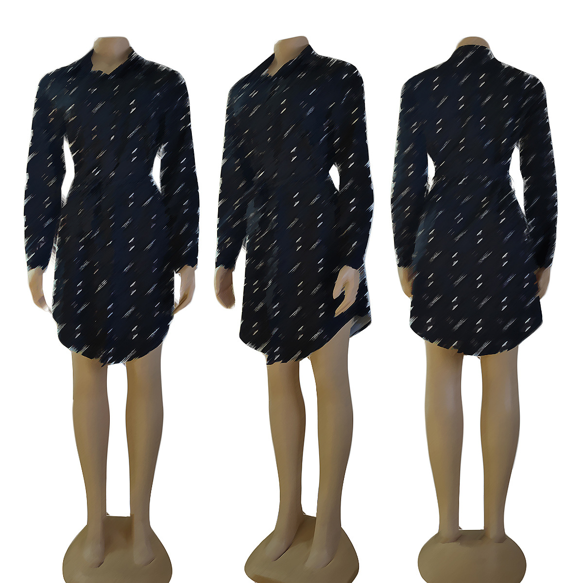 Designer Shirt Dresses Women Casual Laepl Neck Long Sleeve Mini Dress with Sashes Free Ship